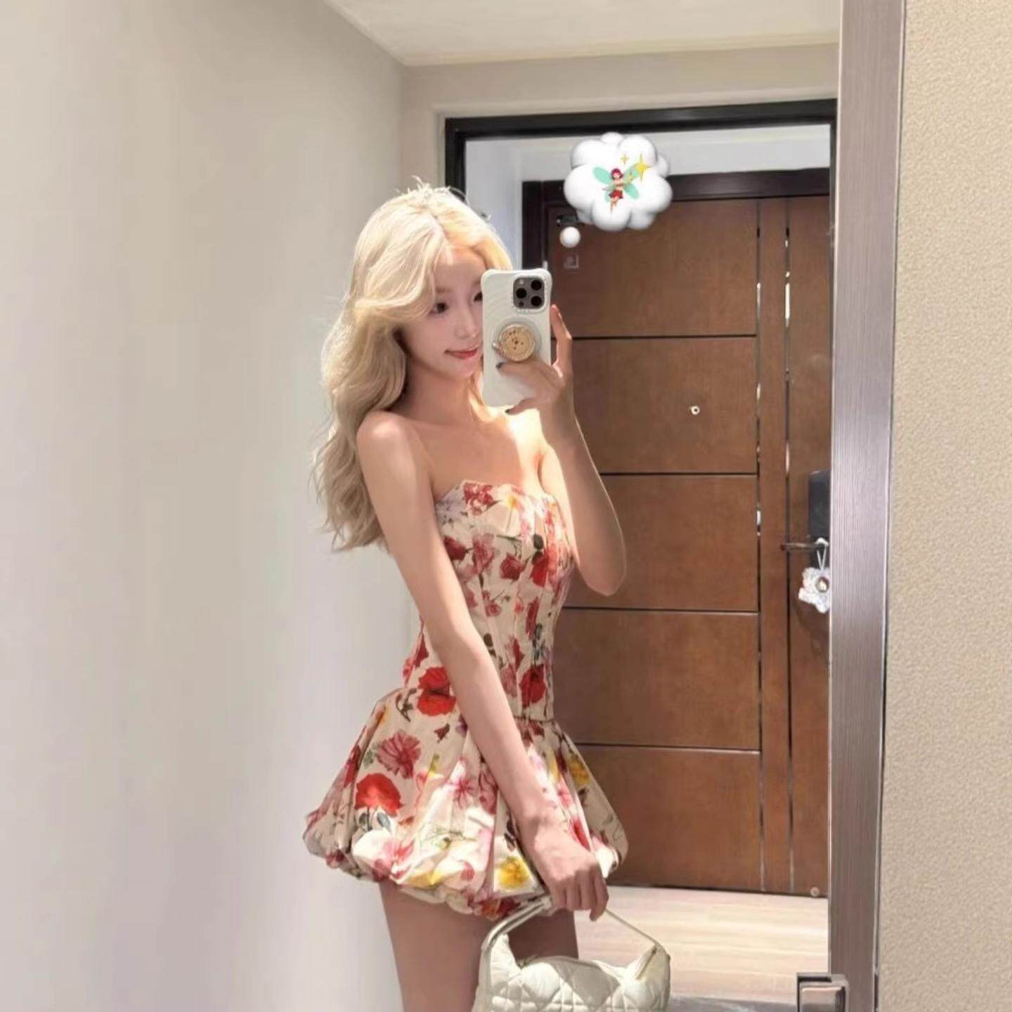 法式纯欲风修身名媛蓬蓬裙套装女