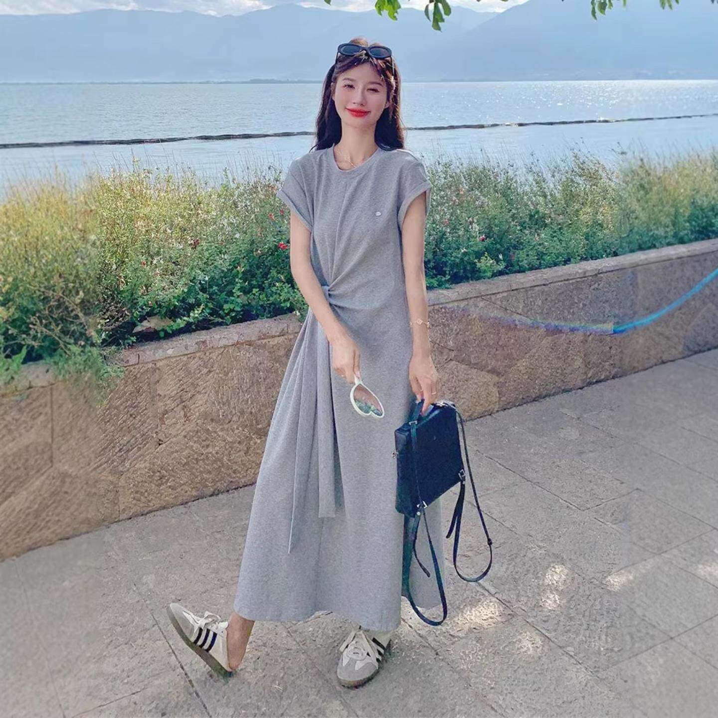 小众设计感法式垂坠T恤裙女夏季