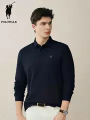 POLOWALK men's business lapel long-sleeved t-shirt 2025 spring and fall new classic embroidery bottoming polo shirt men