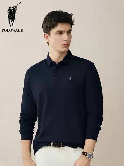 POLOWALK men's business lapel long-sleeved t-shirt 2025 spring and fall new classic embroidery bottoming polo shirt men