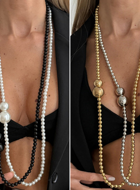 欧美跨境简约ins仿珍珠串珠长项