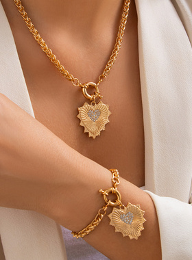 欧美跨境时尚ins镶钻爱心吊坠项