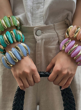 欧美跨境夸张ins彩色晕染树脂手