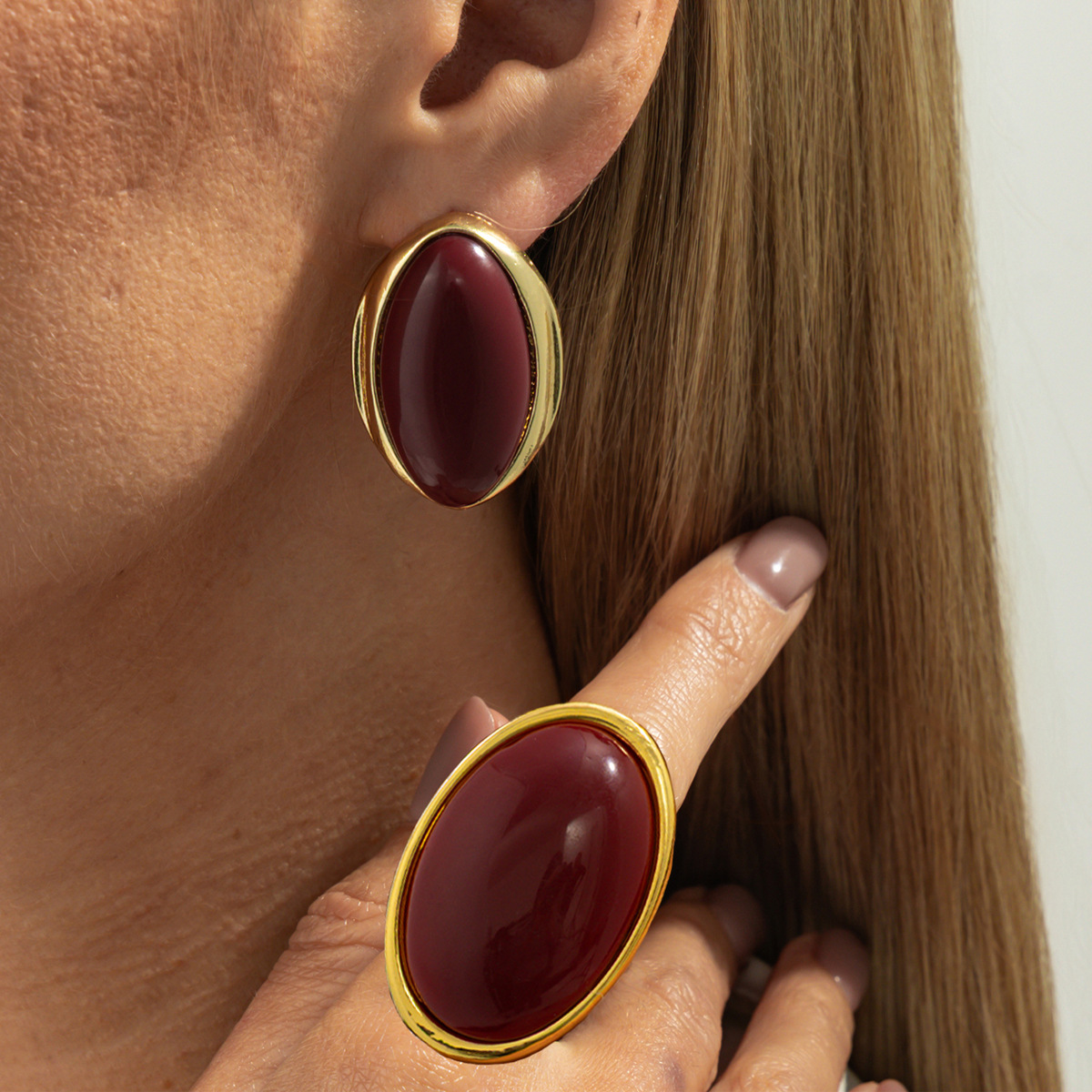 欧美跨境复古夸张红色宝石树脂戒