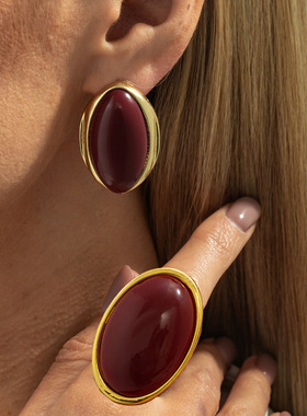 欧美跨境复古夸张红色宝石树脂戒