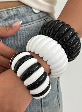 欧美跨境时尚黑白拼接弹力手链镯