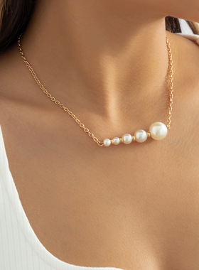 欧美跨境饰品简约小众仿珍珠项链