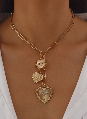 欧美跨境金属风微镶锆石桃心眼睛