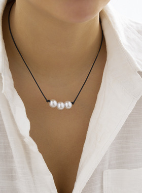 欧美跨境饰品冷淡风串珠蜡线锁骨