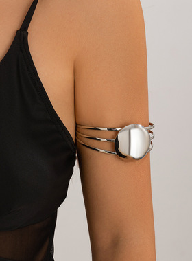 欧美跨境饰品 个性金属质感光面臂镯女 小众简约几何开口臂环手镯