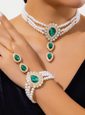 欧美跨境饰品时尚轻奢仿珍珠镶钻