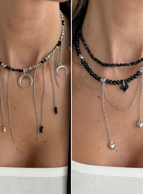 欧美跨境甜酷辣妹风月牙爱心吊坠