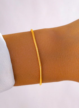 欧美跨境饰品 简约沙滩风高级感neck手链女 单层金属蛇骨链条手饰