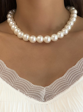气质巴洛克风仿珍珠锁骨项链女欧