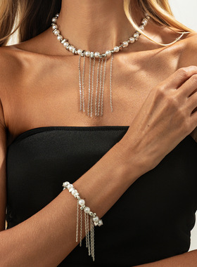 欧美跨境时尚不规则碎银仿珍珠串