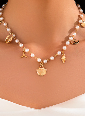 欧美跨境度假风海螺扇贝壳鱼尾吊