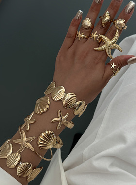 欧美跨境时尚ins风金属海星扇贝