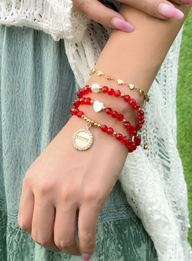 欧美跨境饰品复古微镶字母心形手