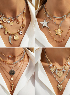 欧美跨境时尚金属熔岩五角星爱心