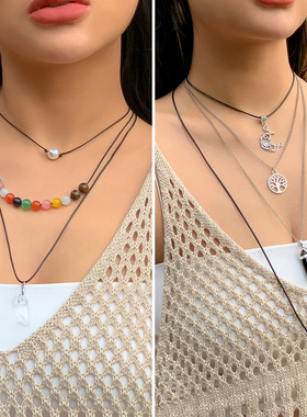 欧美跨境饰品民族风彩色串珠长款