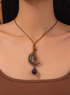 欧美跨境时尚民族风镂空月亮流苏