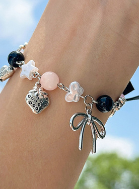 欧美跨境甜酷ins风仿珍珠蝴蝶结