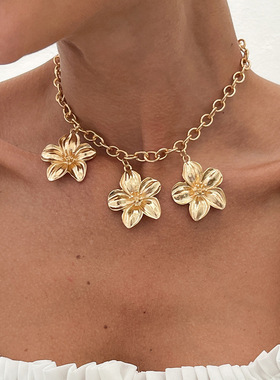 欧美跨境时尚ins风立体花朵项链