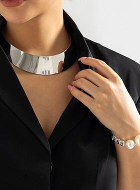 欧美跨境饰品嘻哈个性金属亮面项