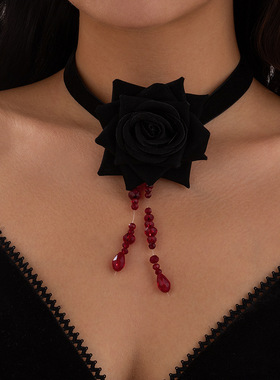 欧美跨境甜酷哥特风布艺玫瑰花朵