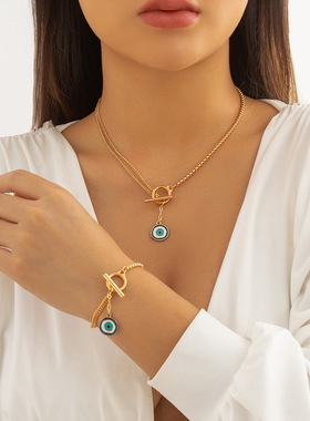 欧美跨境饰品小众不对称链条眼睛