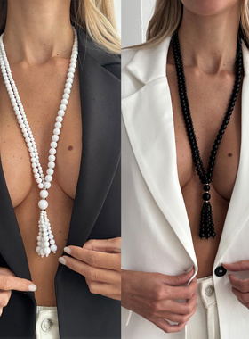 欧美跨境时尚打结长款仿珍珠项链