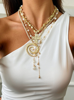 欧美跨境嘻哈ins金属海螺十字架