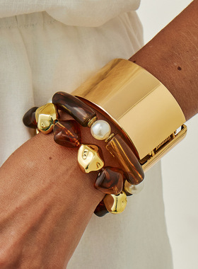 欧美跨境琥珀色晕染异形串珠弯管