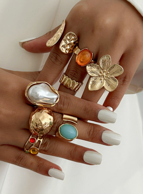 欧美跨境复古巴洛克仿珍珠戒指套