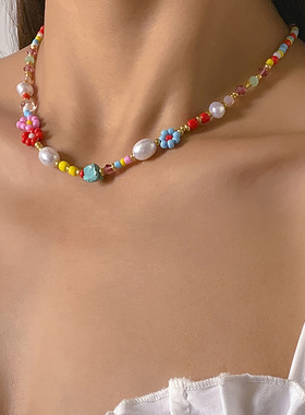 波西米亚度假风小雏菊花朵项链欧