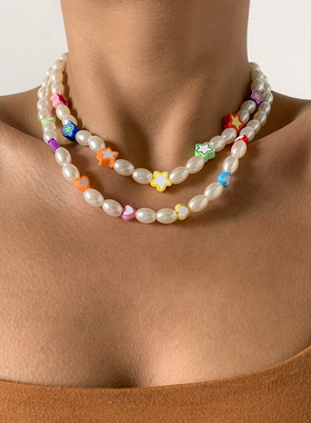 欧美跨境饰品气质简约仿珍珠锁骨