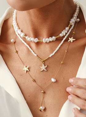 欧美跨境海洋风滴油海星海螺吊坠