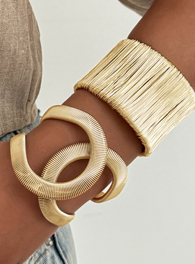 欧美跨境设计感交叉镂空条纹弹簧