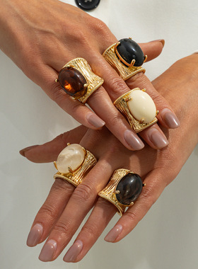 欧美跨境时尚ins晕染树脂宝石开