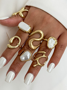 欧美跨境设计感不规则金属光面戒