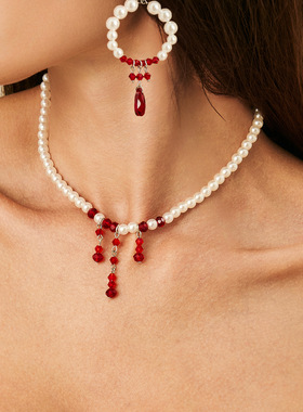 欧美跨境万圣节滴血水晶流苏项链