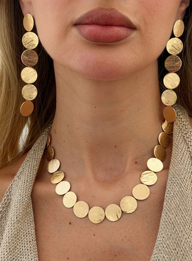 欧美跨境时尚金属几何圆片拼接项