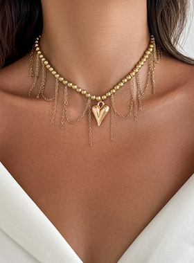 欧美跨境甜酷ins风金属爱心链条