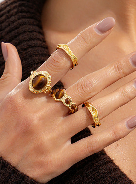 欧美跨境复古ins风微镶宝石虎眼