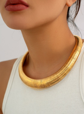 欧美跨境饰品 朋克夸张蛇骨线条非洲项圈几何金属锁骨项饰配饰