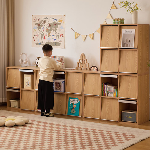 儿童收纳柜实木落地组合书柜
