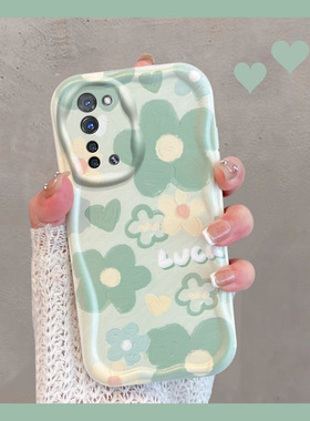 适用于opporeno3手机壳元气版oppok7小清新绿色reno35g花朵5g新款女opopreno3全包防摔oppor3创意软壳k7oppo