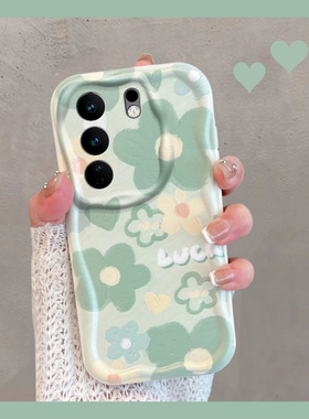 适用于vivos17手机壳s17pro小清新s17e绿色花朵s17t步步高vivox17por曲面屏vovos新款女vivis全包防摔软壳vos