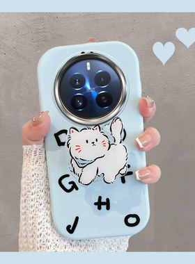 适用于oppo真我12pro手机壳realme12por+新款rmx3843可爱猫咪全包防摔软壳女十二pr0十带支架小清新浅蓝色加