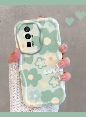 适用于红米k60手机壳k60pro小清新小米23013RK75C绿色花朵redmik60por新款女red米k6o全包防摔看60k创意软壳